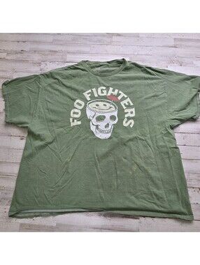 Foo Fighters Band T-Shirt Green Skull Cocktail Smiley Face Umbrella Men's XXL